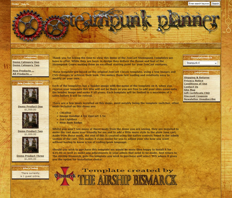 Steampunk Planner ZenCart Template