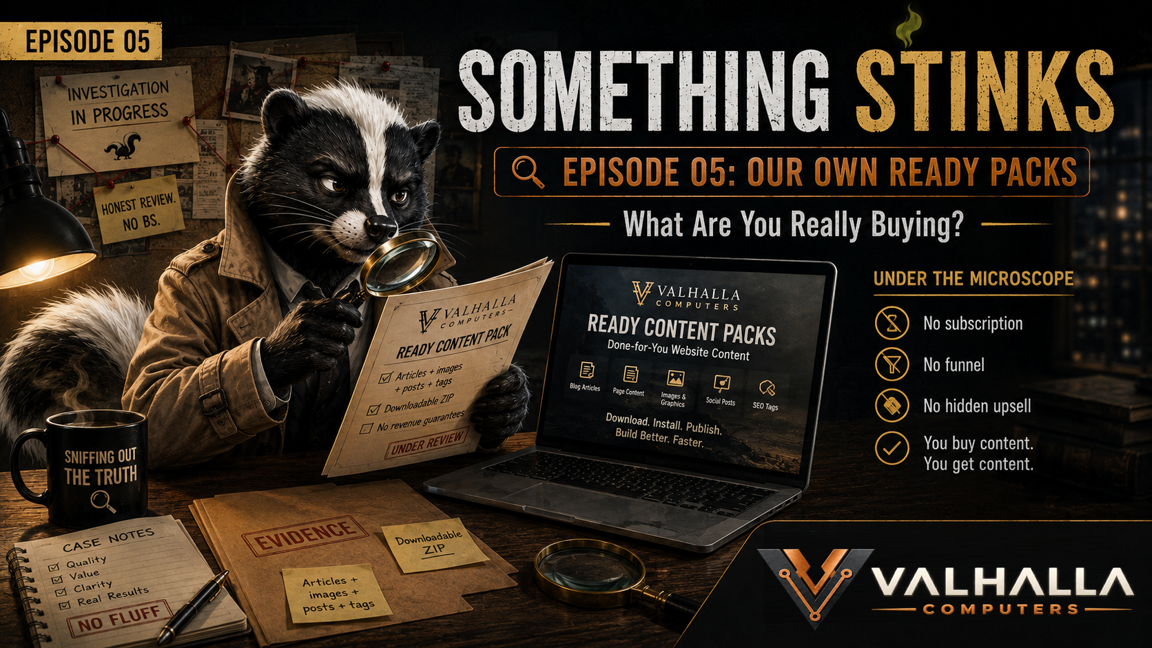 Something Stinks — Episode 05: We Put Our Own Product Under the Microscope Skunk Detective Investigates Valhalla Computers 2