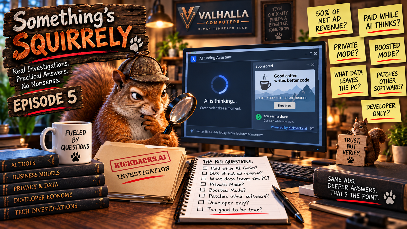 Something Squirrely — Episode 5: They Monetized the Loading Screen — and They’ll Give You Half Squirrel Detective Investigates AI Kickbacks