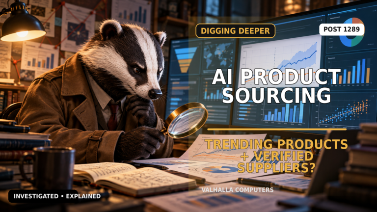 Badger investigator reviewing AI product-sourcing research, trending products, supplier data, and sourcing decisions.
