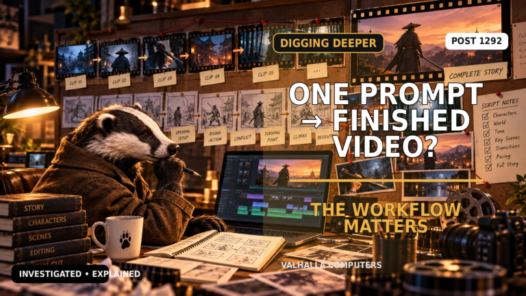 Badger investigator examining a CREAO AI video workflow that turns one prompt into a repeatable production process.