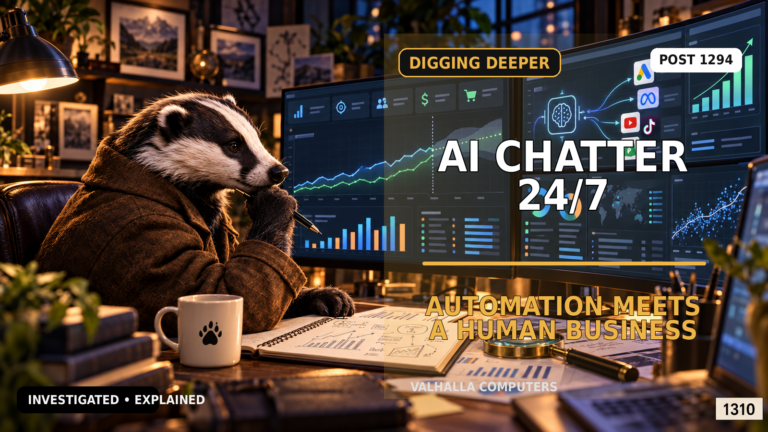 Badger investigator reviewing AI chatter automation, customer conversations, analytics, and around-the-clock creator sales tools.