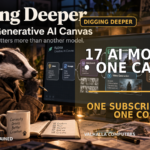 Digging Deeper: Renoise Puts 17 AI Models on One Canvas — One Subscription Does Not Mean One Generation Cost Badger investigator reviewing a creative AI workspace that combines many image and video models on one canvas.